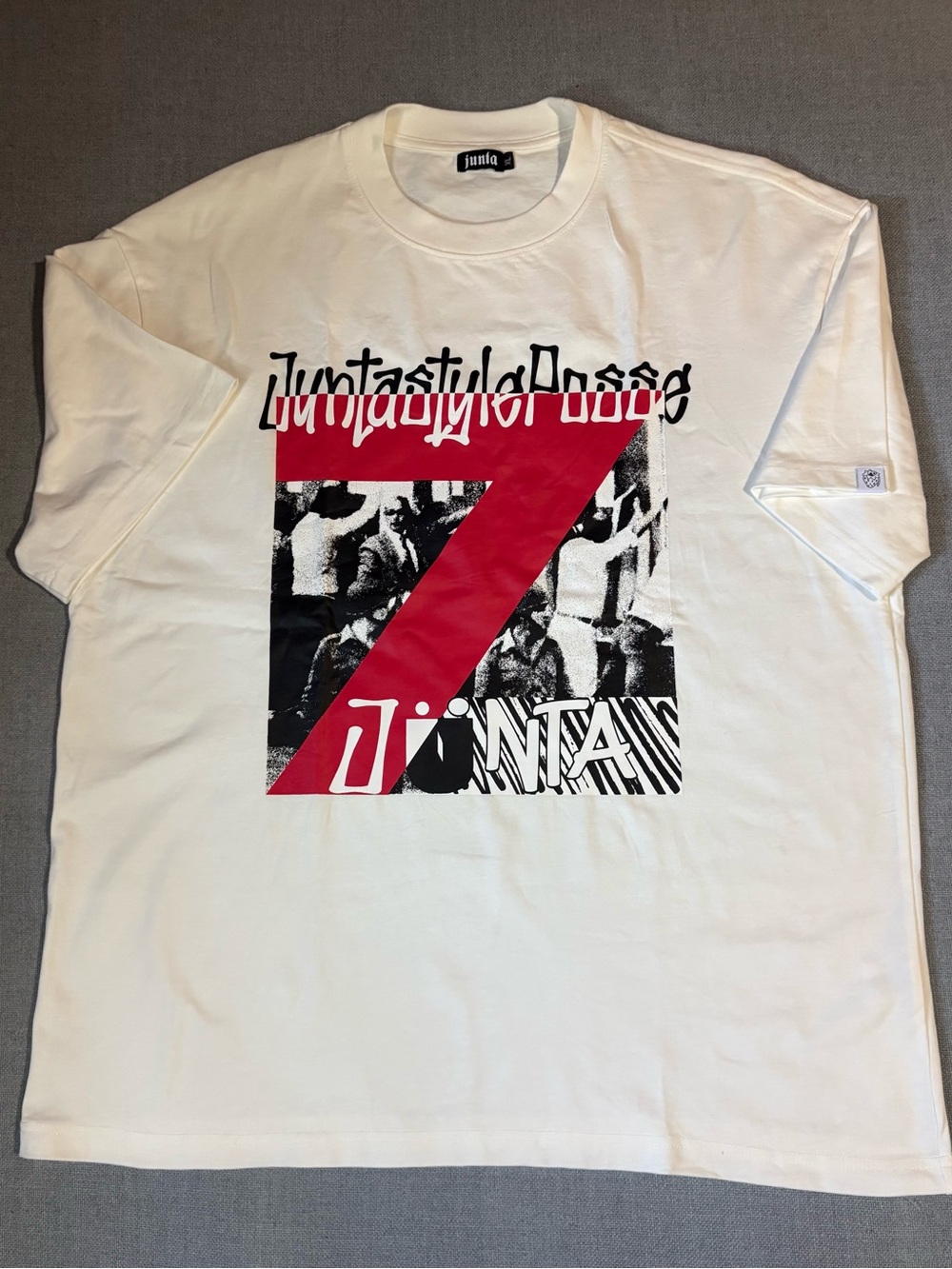 Juntastyle Graphic Crewneck Tee - White with Red & Black Print